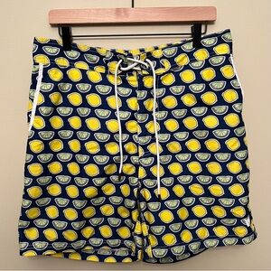 Beach Bros Lemon Lime Print Zip Closure Board Shorts Swim Trunks Men's Large